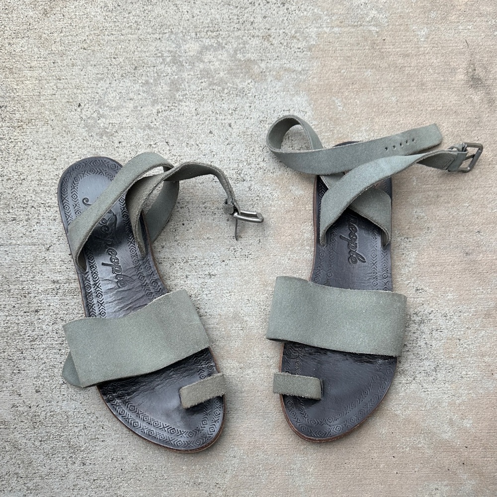 Free People Olive Green Suede Strappy Flat Sandals